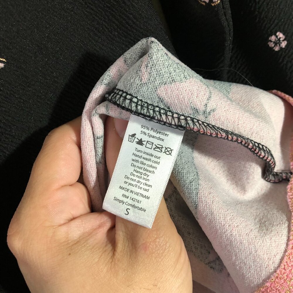 Lularoe Dress Women’s Size Small Black Pink Striped Floral Polyester Blend - Picture 3 of 8